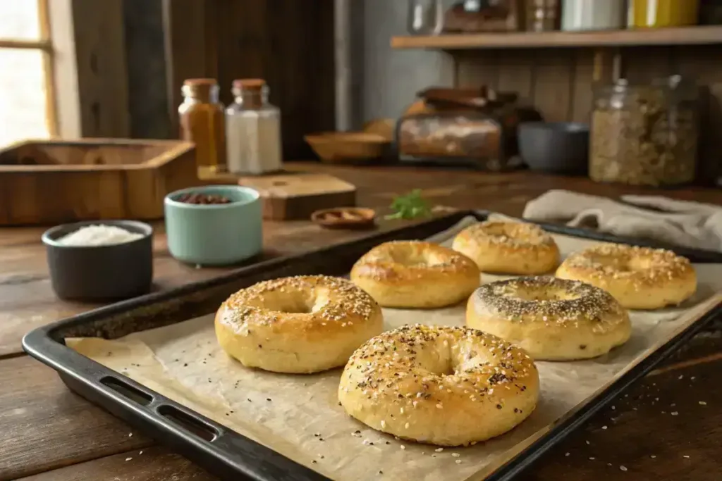 Protein Bagels Recipe That Transformed My Mornings (Easy, Healthy, and High Protein) Protein bagels recipe Baked protein bagels on tray