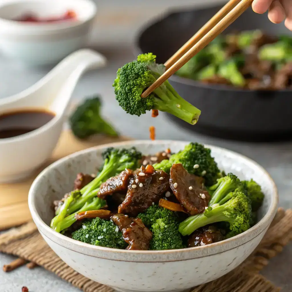 adding broccoli to keto beef stir fry