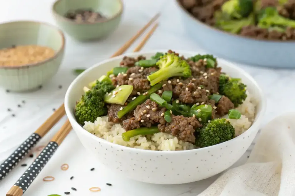 keto beef and broccoli stir fry over cauliflower rice