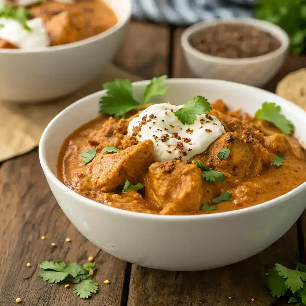 Keto butter chicken topped with garam masala