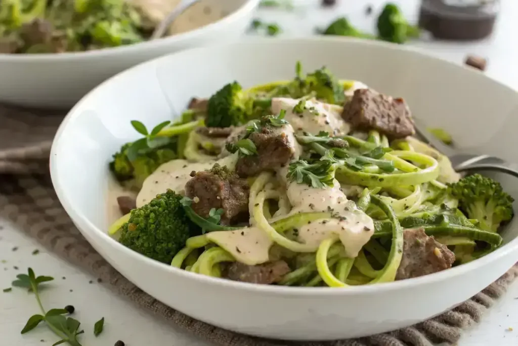 keto pasta with beef and broccoli