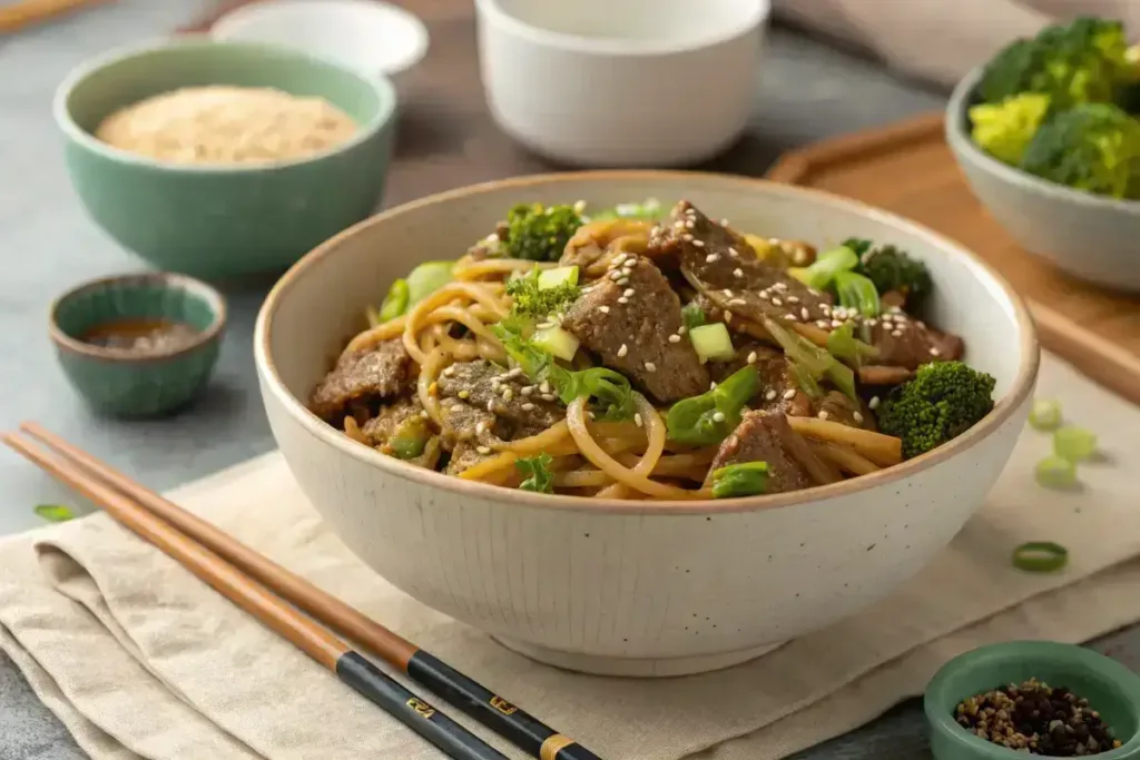 Beef and Broccoli Noodles – Healthy Takeout Classic at Home Beef and Broccoli Noodles Serving Beef and Broccoli Noodles